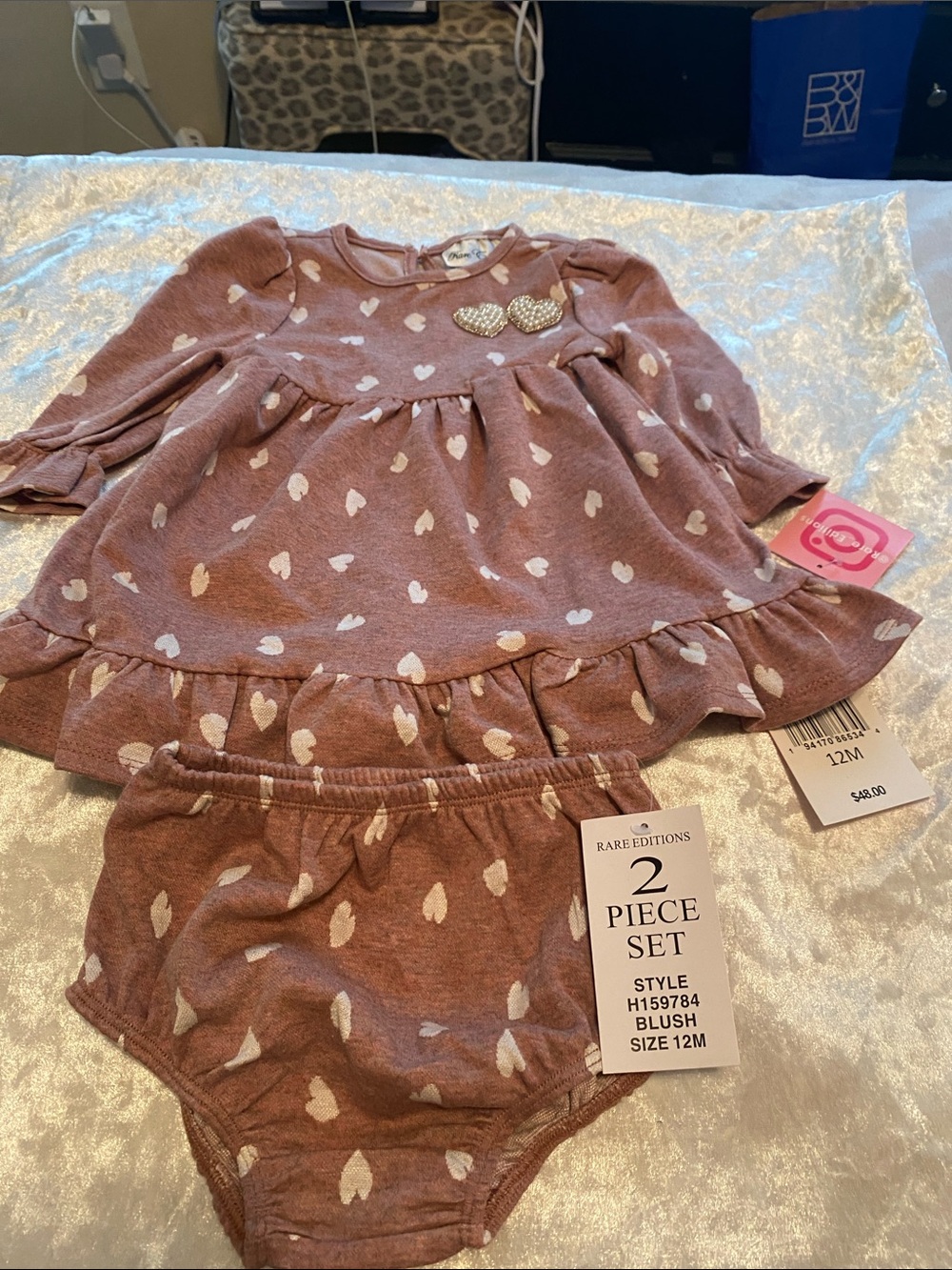 Rare Editions Blush Heart Knit Dress & Bloomer Set